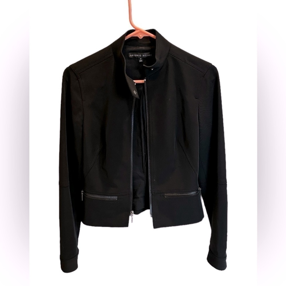 ANTONIO MELANI Black Cropped Zip-Front Blazer Jacket